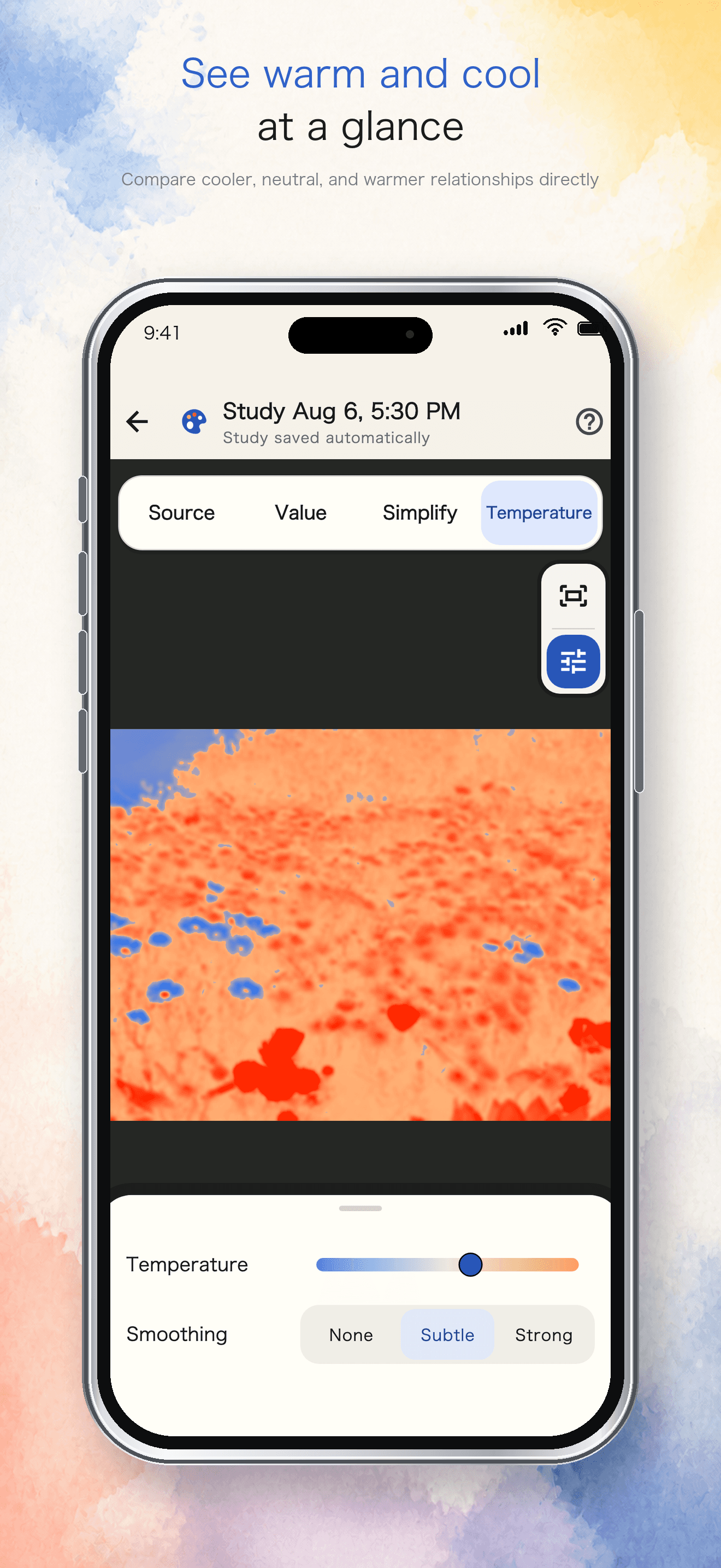PainterLab temperature view showing warm and cool areas